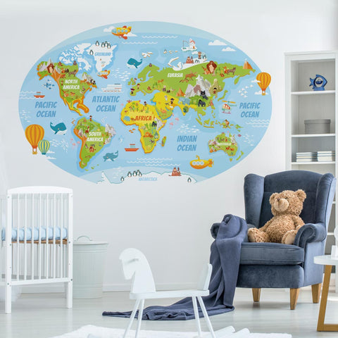 Adesivo murale per bambini Cerchio Planisfero allegro