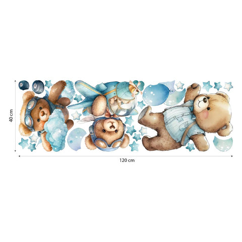 Adesivi murali per bambini Orsacchiotti in volo Azzurro Dimensioni