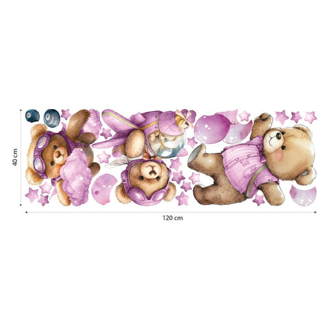 Adesivi murali per bambini Orsacchiotti in volo Rosa Dimensioni