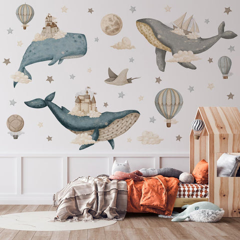 Adesivi murali per bambini Balene fantastiche XXL
