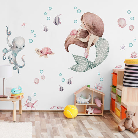 Adesivi murali per bambini Sirenetta e la tartaruga Cameretta