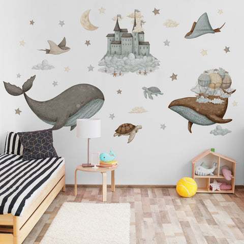 Adesivi murali per bambini Castello delle balene