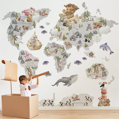 Adesivi murali per bambini Personalizza Mappamondo XXL