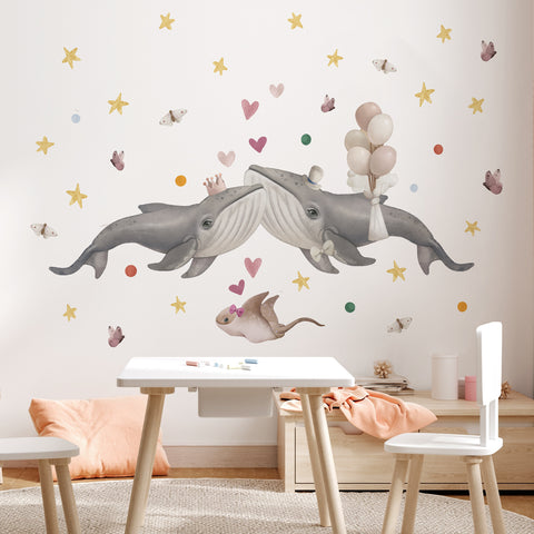 Adesivi murali per bambini Balene Eleganti Cameretta