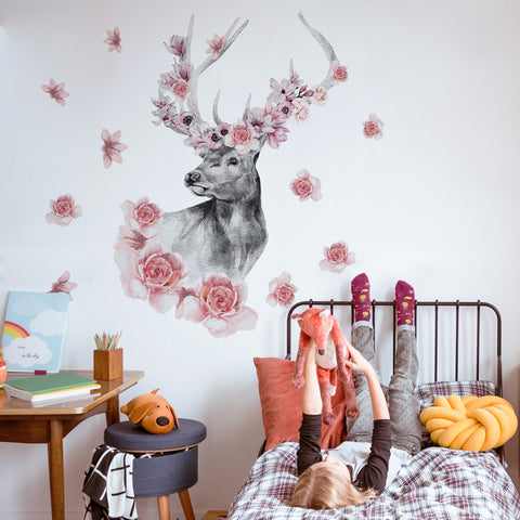 Adesivi murali per bambini Pink Deer Lettino
