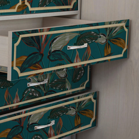 Pellicola adesiva per mobili Elegant Tropical verde cassetti