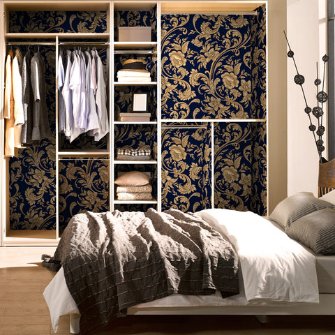 Pellicola adesiva per mobili Damask Ochre Guardaroba
