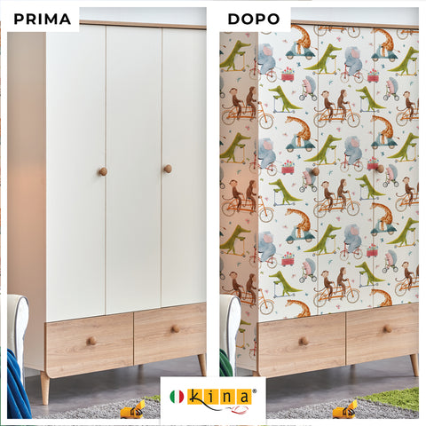 Pellicola adesiva Animaletti in bici - Prima e Dopo