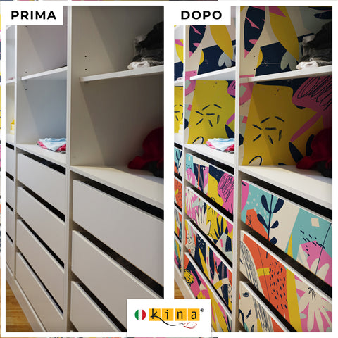Pellicola adesiva Giungla esotica multicolor 2 - Prima e Dopo