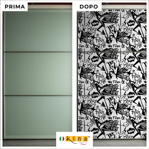 Pellicola adesiva Graffiti bianco e nero - Prima e Dopo