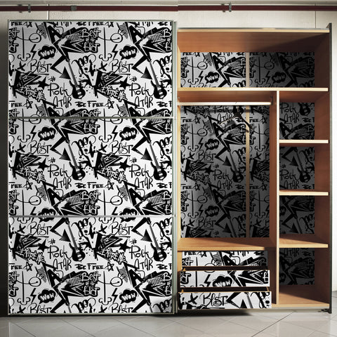 Pellicola adesiva per mobili Graffiti Bianco E Nero guardaroba