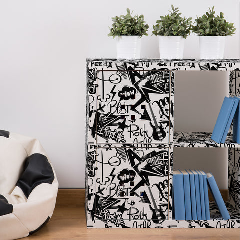 Pellicola adesiva per mobili Graffiti Bianco E Nero libreria
