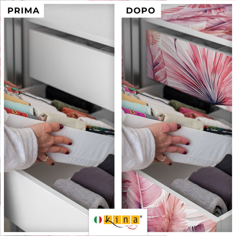 Pellicola adesiva Pink Palms - Prima e Dopo