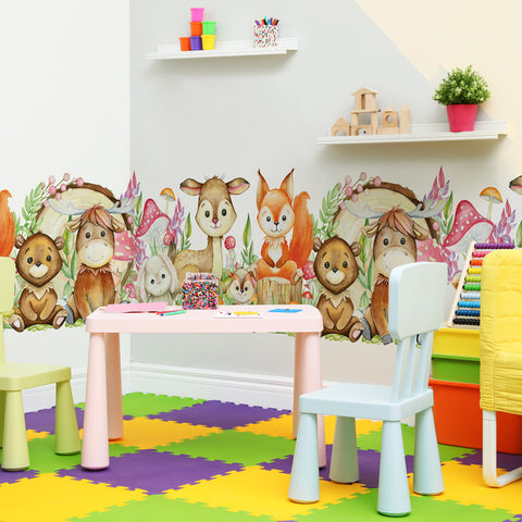 Adesivo Murale Fascia dolci animali nella foresta