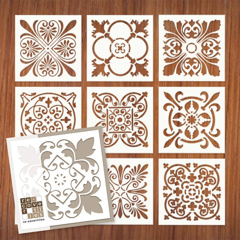 Kit decorativo piastrelle - Stencil per Pittura e Decorazione, 9 pezzi