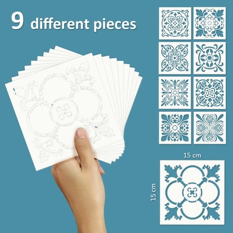 Kit decorativo piastrelle - Stencil per Pittura e Decorazione, 9 pezzi