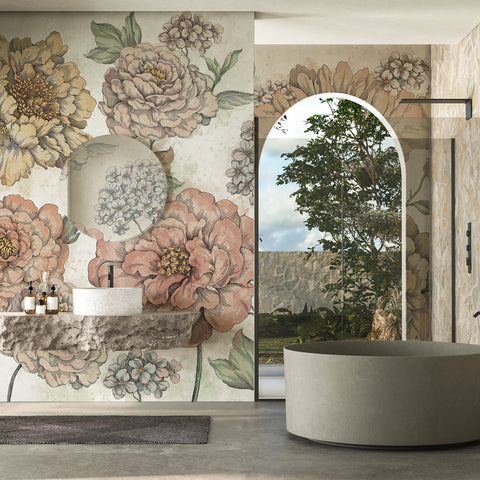 Carta da parati Rosa acquerello - bagno