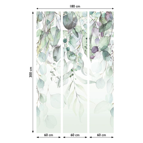 Carta Da Parati "Fronde pendenti (viola)" in TNT LISCIA - 3 fogli 60x300cm, Modulare ogni 180 cm