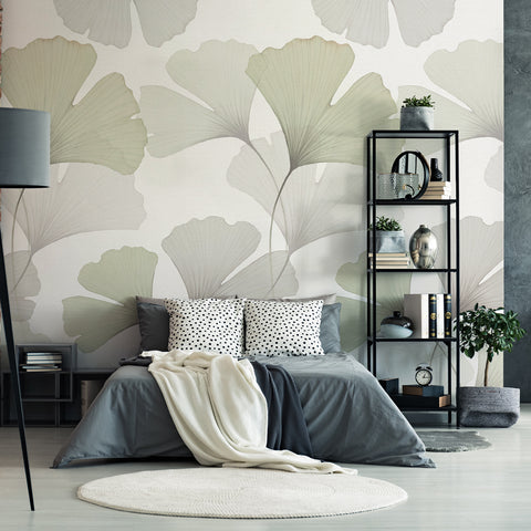 Carta Da Parati "Ginko Essential" in TNT LISCIA - 3 fogli 60x300cm, Modulare ogni 180 cm
