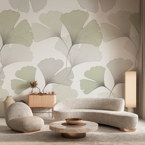 Carta Da Parati "Ginko Essential" in TNT LISCIA - 3 fogli 60x300cm, Modulare ogni 180 cm