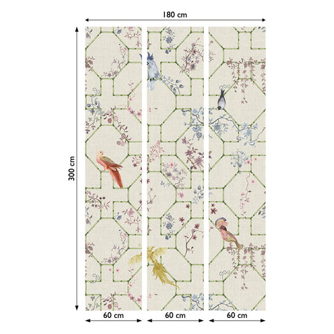 Carta Da Parati "Voliera" in TNT LISCIA - 3 fogli 60x300cm, Modulare ogni 180 cm