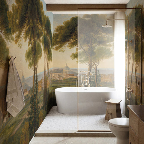 Carta da Parati Veduta su Roma bagno, box doccia