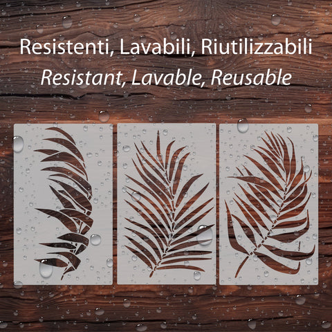 Kit Foglie tropicali - Stencil per Pittura e Decorazione, 3 pezzi