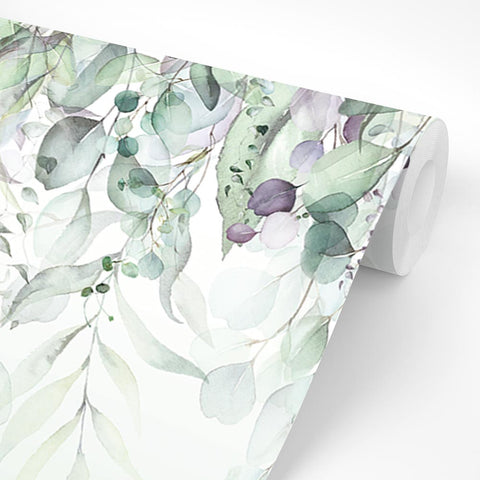 Carta Da Parati "Fronde pendenti (viola)" in TNT LISCIA - 3 fogli 60x300cm, Modulare ogni 180 cm