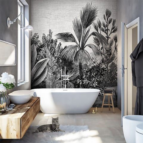 Carta da parati Black and white jungle - bagno