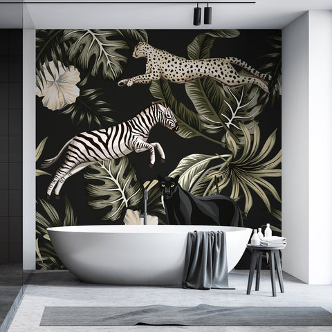Carta da parati in Fibra di Vetro Tropical animals - bagno
