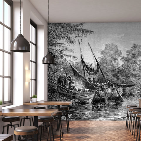 Carta da parati in Fibra di Vetro On the river engraved - esercizi commerciali