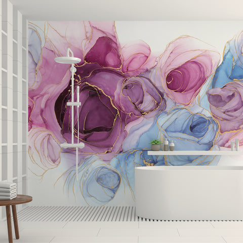 Carta da parati Chic Rose - bagno, box doccia
