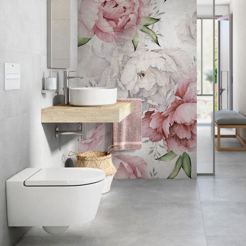 Carta da parati in Fibra di Vetro Peonie Rosa bagno 2