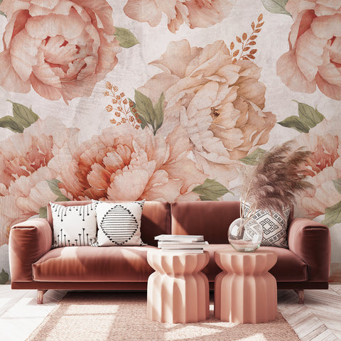 Carta da parati Pastel Peonies - soggiorno
