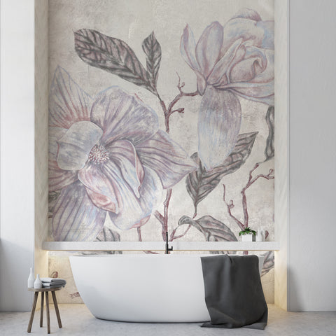 Carta da parati in Fibra di Vetro Magnolie retrò bagno 4