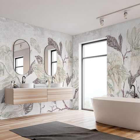 Carta da parati in Fibra di Vetro Magnolie retrò bagno 3