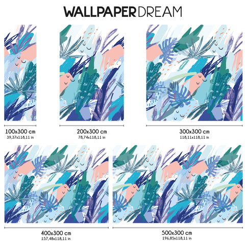 Carta da parati Scribbles and leaves dimensioni