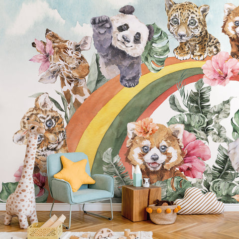 Carta da parati Jungle rainbow per bambini 2