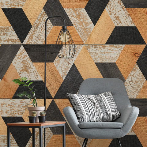 Carta da parati Legno geometrico - soggiorno