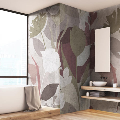 Carta da parati in Fibra di Vetro Silhouette floreale - bagno