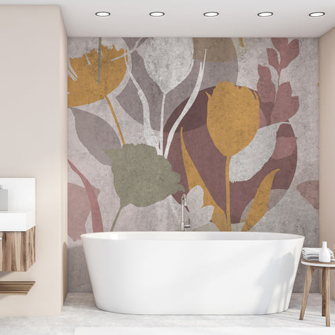 Carta da parati in Fibra di Vetro Silhouette floreale bagno 3