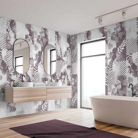 Carta Da Parati In Fibra Di Vetro Ombre Floreali bagno 3