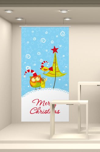 Fondale Albero di Natale Gufo e Uccellino