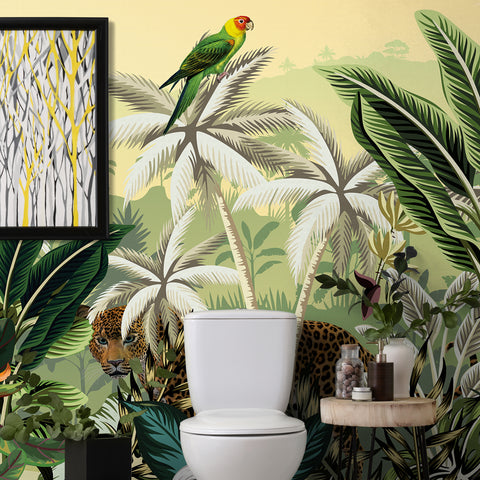 Carta da parati in Fibra di Vetro Parrots in the jungle bagno 2