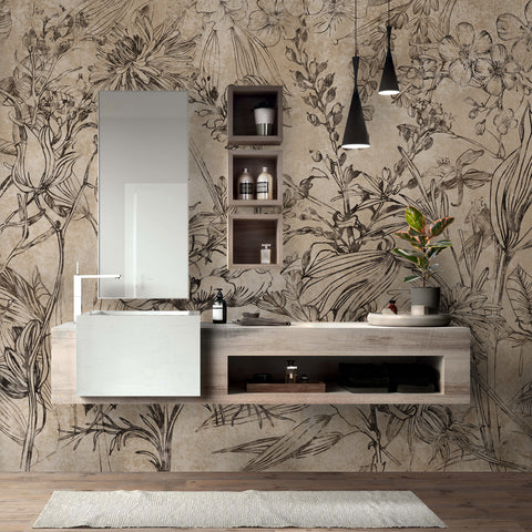 Carta da parati in Fibra di Vetro Fiori Incisi bagno 2