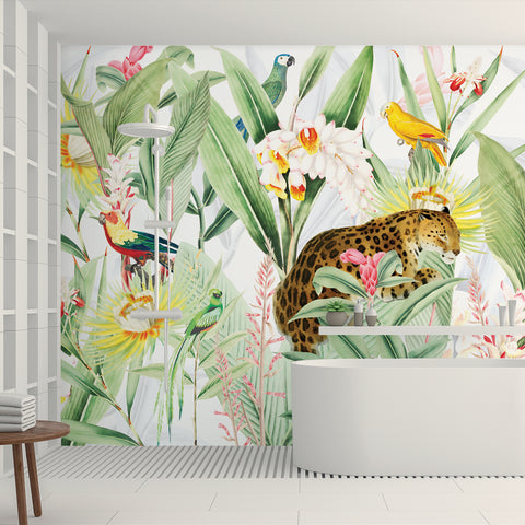 Carta da parati in Fibra di Vetro Tropicale chic - bagno, box doccia