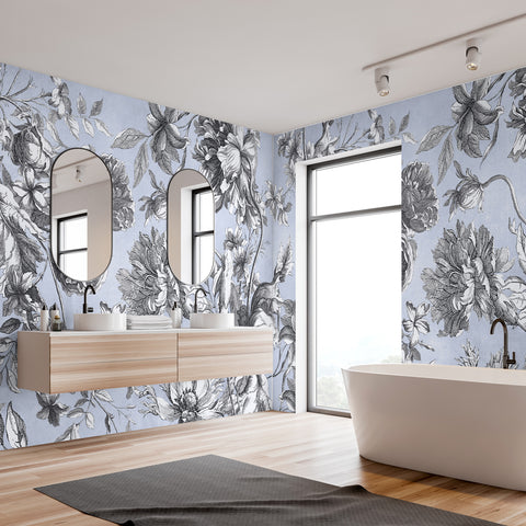 Carta da parati in Fibra di Vetro Incisione di fiori bagno 2