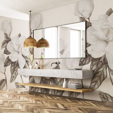 Carta da parati in Fibra di Vetro Magnolia grandiflora - bagno