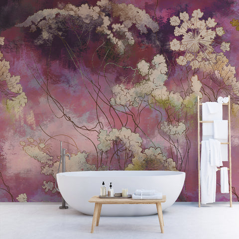 Carta da parati in Fibra di Vetro Flower Aura Borgogna Bagno 2