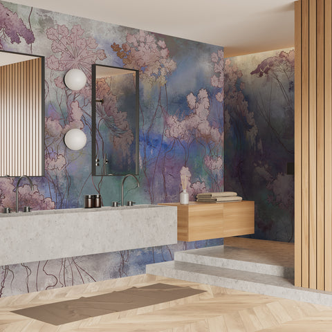 Carta da parati in Fibra di Vetro Flower Aura Lilla - Bagno